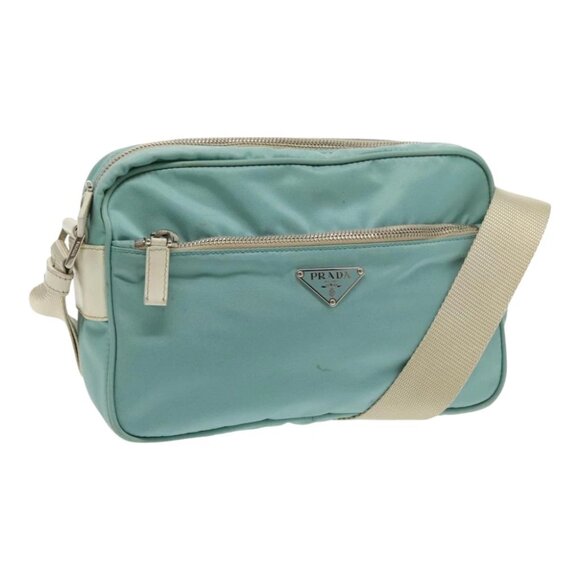 PRADA Shoulder Bag Nylon Light Blue Silver Auth 94405 - Picture 1 of 15